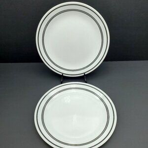 Corelle Classic Cafe Black Dinner Plates White Plate 3 Black Bands Rings Trim